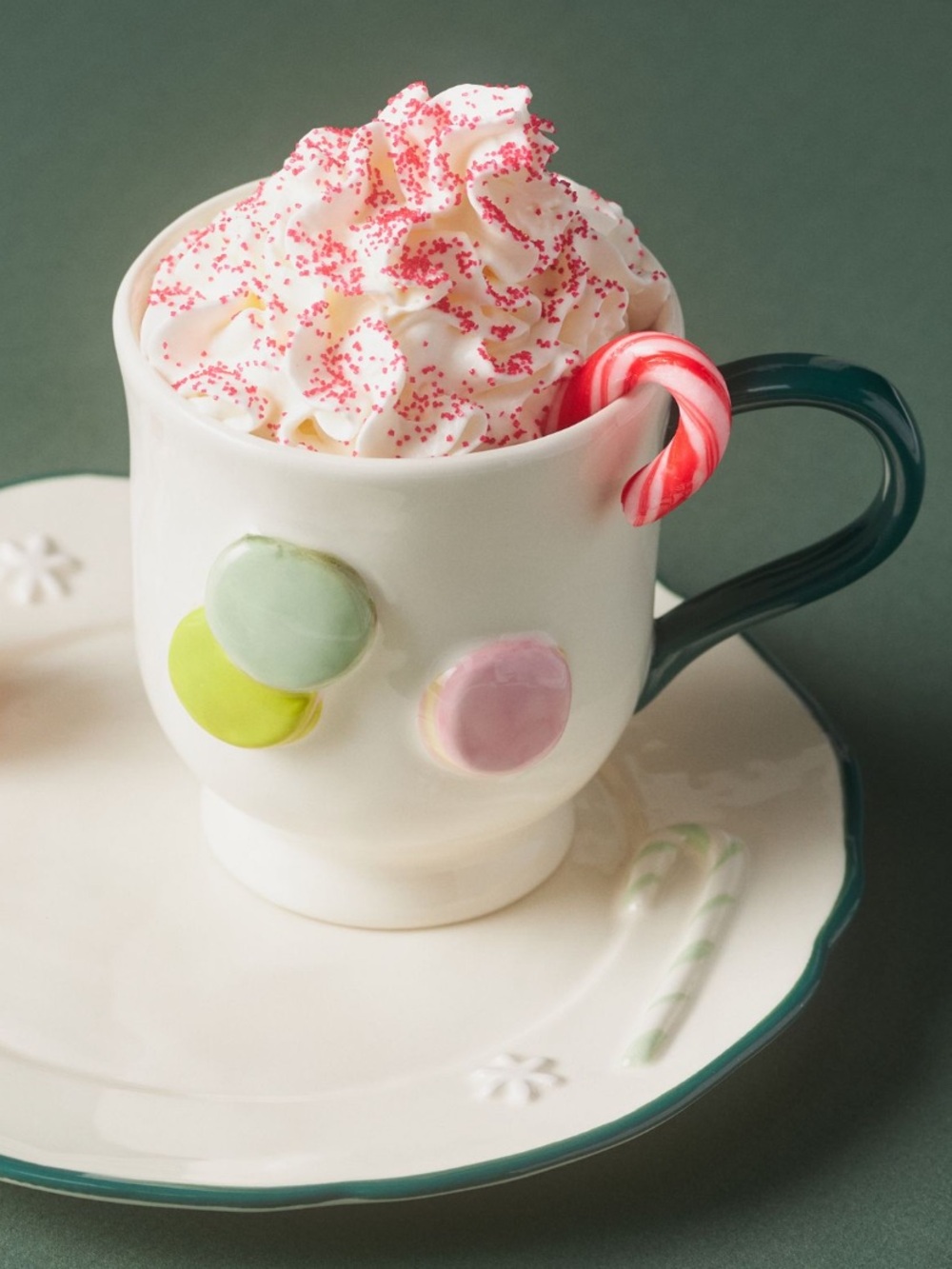 Anthropologie Holifaye Stoneware Mugs with Red, Green and Lime Handles